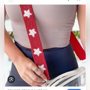 Red and White Beaded Purse Strap